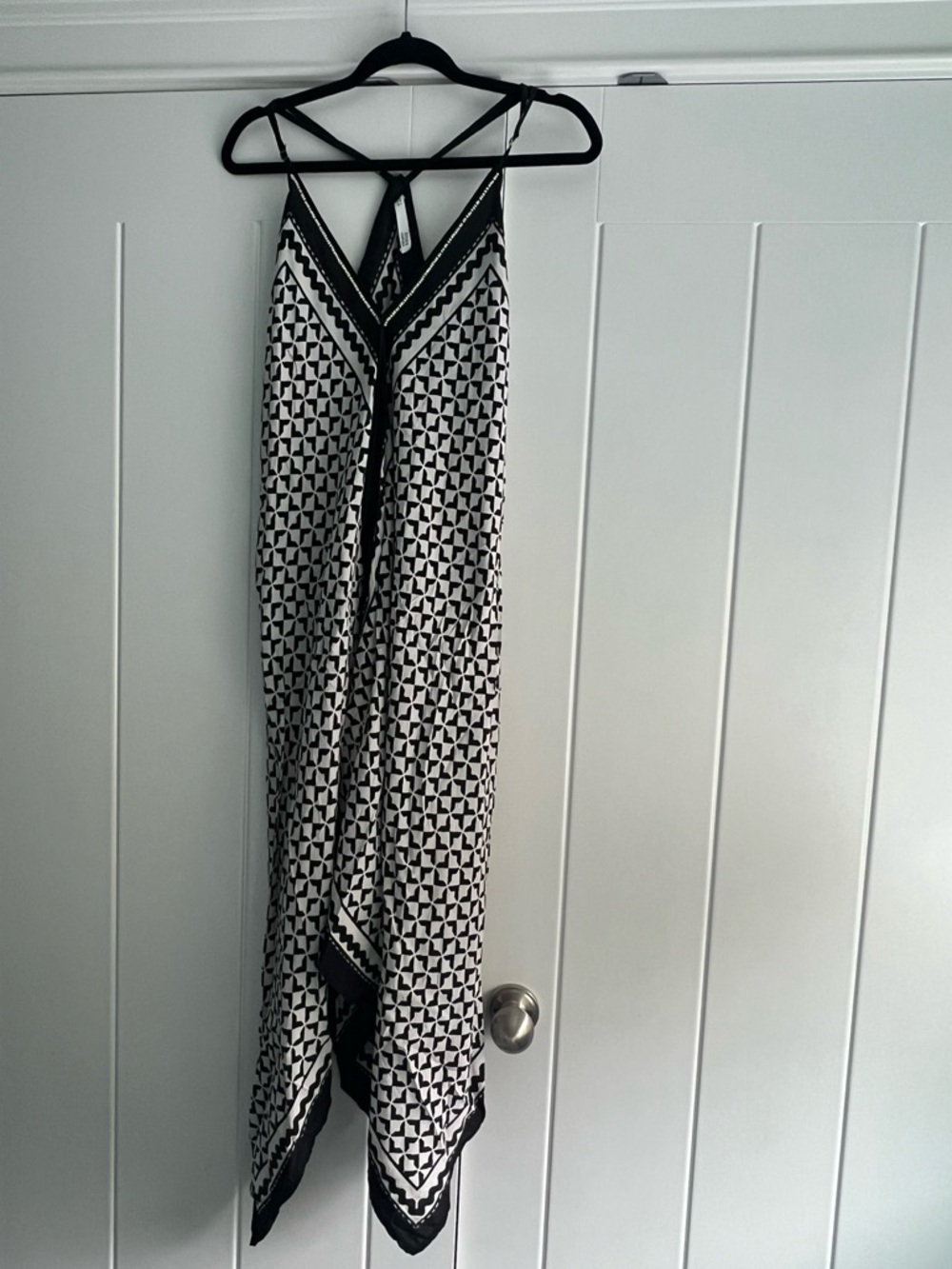 Black & White Geometric Dress - Asymmetrical Handkerchief Hem